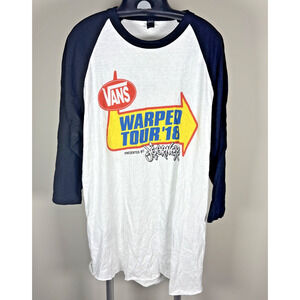 Vans Warped Tour '18 Raglin White & Black T-Shirt Tour Dates Men's Sz L